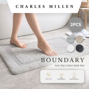 Charles Millen Boundary (S) [2pc Set] Anti-Slip Floor Mat-Ultra Absorbent Bath Mat-Super soft Cotton Bathroom Mat -40x60cm
