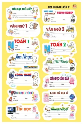 Combo 70 Nhãn Tem Môn Học Lớp 6- 7- 8- 9 ( 70 Nhãn ) Mẫu Và Màu Ngẫu Nhiên