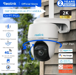 REOLINK | GO PT PLUS -2K+ 5MP Wire-Free 4G LTE PT Battery Camera(WHITE) with Color Night Vision | NO WIFI | B4GPT2K03 | 5MP Resolution | Pan & Tilt | 4G LTE Connectivity | NO SOLAR PANEL | Outdoor | Rechargeable Battery | Weatherproof Design