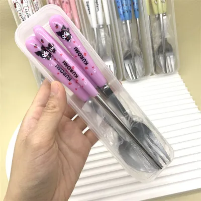 Sanrio Stainless Steel Tableware Set Cute Tableware Set Spoon Fork Chopsticks 3-piece Set