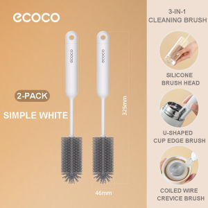 Ecoco Silicone Cup Brush 3-in-1 Bottle Brush Rim Brush Long Handle Crevice Brush Quick-drying