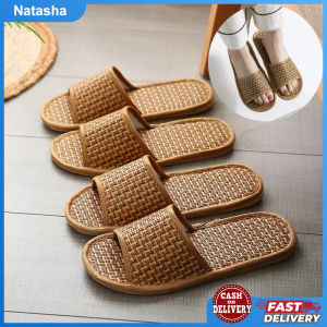 Rattan Straw Woven Slippers Summer Household Sandals Indoor Non- Slip Breathable Linen Slippers
