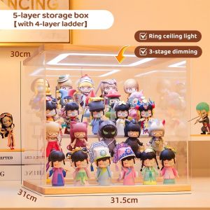 Acrylic Display Box With Ring Lights And Door Display Rack Figure Display Box Display Case Transparent Display Cabinet