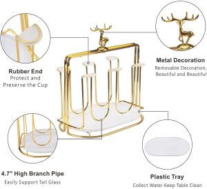 【One Cat Shop】Water Draining Cup Holder Luxury Glass Rack Household Elk Water Cup Drain Stand 6 Cups Kitchen Tool Organize Cup Drying Storage
