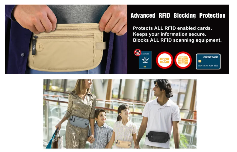 Secure Travel Money Belt, Undercover Hidden RFID Blocking Travel
