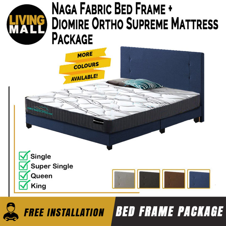 Living Mall Naga Fabric Bed Frame With 10" Diomire Ortho Supreme