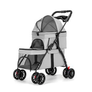 BESTOUR with 2 Carriages Double Pet Stroller Cup Holder Lockable Wheels Pet Strolling Cart Fashion Foldable Travel Strolling Cart for Dogs and Cats