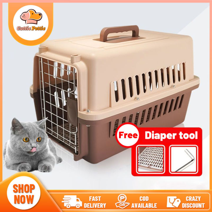 Pet Travel Cage Airline Approved Dog Cat Outdoor Carrier Small Animal Air Box Car Transport Crate Large Standard Size High Quality