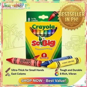 SUNLIGHT Affordable Crayola Jumbo Crayons Big Thick Crayons Easy Grip Coloring Set for Kids Non Toxic Washable 8 Colors School Supplies Kids Gift Preschool Toddler Art Supplies Back to School