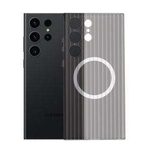 CrashStar MagSafe Corrugated Stripes Matte Translucent Hard Shockproof Phone Case For Samsung Galaxy S25 S24 Ultra + S23 Plus Wireless Charging Phone Casing Frosted Slim Phone Cover Shell With Metal Button With Full Cover Camera Protection