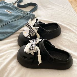 [Free Shipping] EVA Thick-Soled Clogs With A Cute Bow And Kitten Design Perfect For Outdoor Wear In Summer Lightweight And Comfortable Closed-Toe Sandals For Women