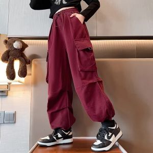 Summer Wide Pants for Kids Girls Cargo Pants for Kids Elastic Waistline Loose Korean Version 7-13Yrs