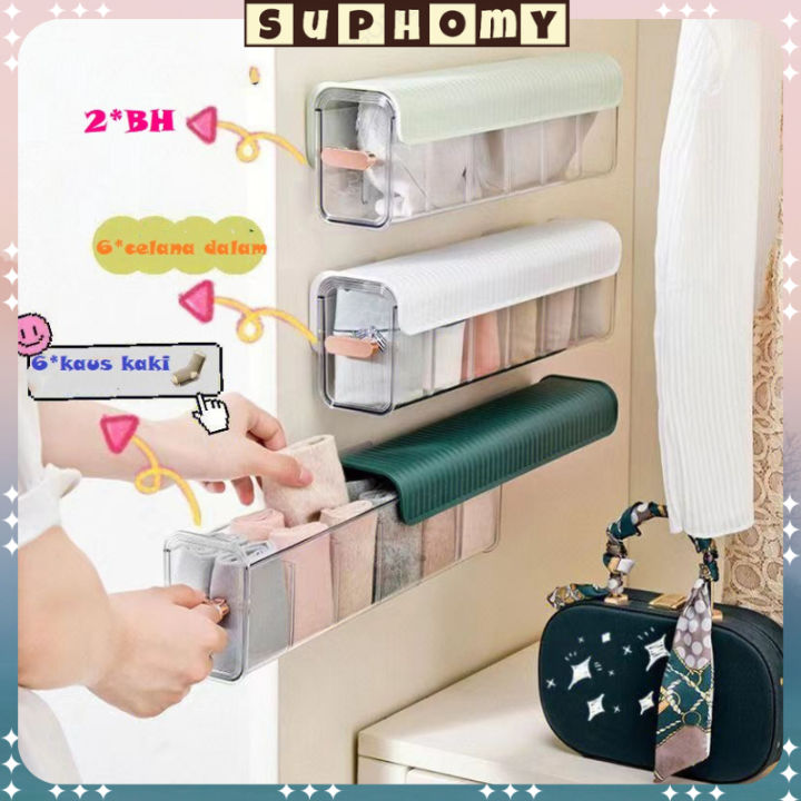 Kotak Penyimpanan Serbaguna Sliding Cabinet Wall Storage Socks Underwear Drawer Organizer