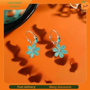 ❣️❣️❣️ Fashion Sweet Mint Green Colored Flower Hoop Earrings For Women Personality Sweet Cool Daily Earrings Jewelry Party Gifts