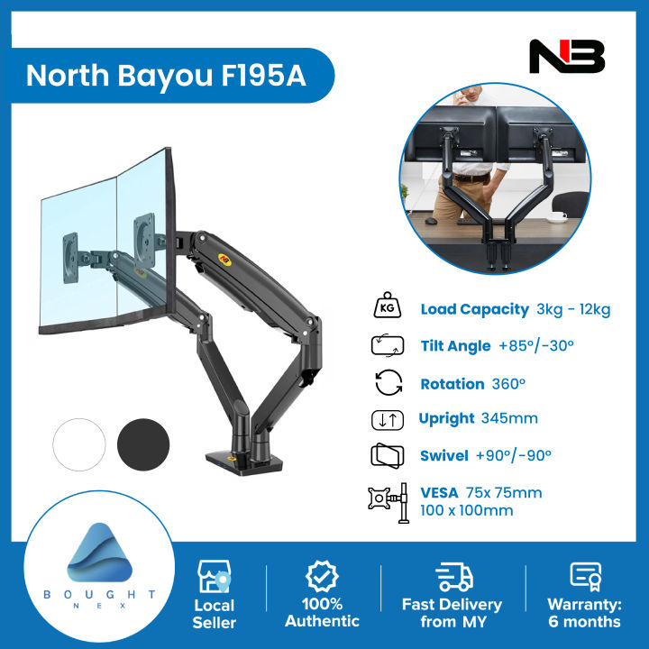 NB North Bayou F195A Dual Monitor Desk Mount Stand Full Motion Swivel Computer Monitor Arm Fits 2 Screens Up To 32