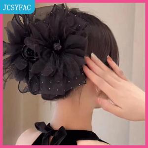 JCSYFAC Lưới Ren Màu Đen Lông Ribbon Bow Móng Vuốt Tóc Kẹp Tóc Lớn Ponytail Chủ Tóc Clip Tóc Phụ Kiện Tóc Cho Phụ Nữ