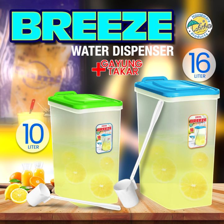 Tempat Water Dispenser BREEZE 10 LITER 16 LITER Es Buah Sirup Air Minum + Gayung takar TABITHA