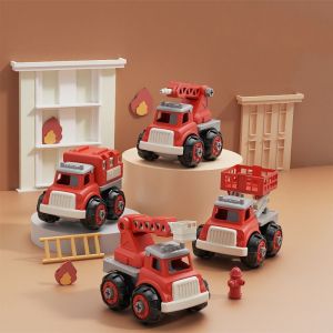 81RCW Take Apart Simulation DIY Toys Model Car Puzzle Plastic Disassembly Assembly Car Toys Fire Engine Toy Early Educational DIY Assembly Firetruck Boys Toy