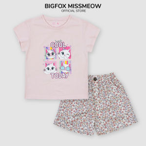 Bộ cộc tay bé gái Bigfox Miss Meow vải cotton mùa hè size đại cỡ 36911 tuổi 30kg 40kg