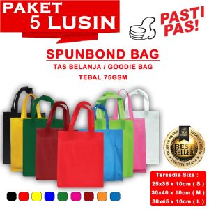 Spunbond Goodie Bag Tas Belanja PAKET 5 LUSIN Model Tali Handle Kantong Kain