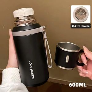 Large Capacity Thermos Water Bottle with Cup LidDouble-Layer 316 Stainless Steel Vacuum Flask BottleKeep Cold and Hot Tea Coffee Insulated Cup 600/800ml Birthday Gift