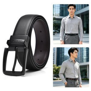 MENSPE Men Belt Outdoor Simple Belt Pin Buckle Belt Rotating Buckle Second-layer Cowhide Waistband Double-Sided Two-Color Belt Youth Sports Pant Belt Simple Nice Waistband