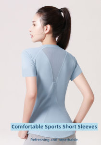 FITCOO SPORTS Peach quick-drying mesh yarn yoga short-sleeved summer womens sports fitness clothes show chest shaping breathable sports T-shirt women