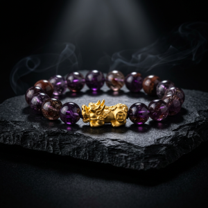 Super Seven Pixiu Bracelet 18K Gold | 7 Rare Crystals Feng Shui Wealth Bracelet |