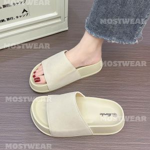 Mostwear Comfortable Open Toe Slides With Chunky Sole And Gamuza Strap For Womens Footwear (+1 upsize bigger)
