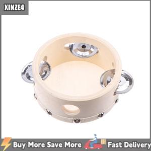 [COD] XINZE4 4 inch cầm tay Tambourine với kim loại hàng duy nhất jingles da cừu trống da bằng gỗ Tambourines giải trí đồ chơi âm nhạc