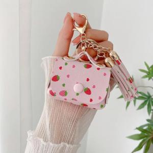 HBESTY Case For Airpods Pro 2 3 Cute Leather Bag Flower Strawberry Heart Charging Box Cover Soft Earphone Case with Tassels Keyring