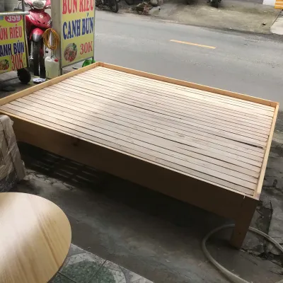 [FreeShip] [Ảnh thật] Giường ngủ gỗ thông chi lê ( đầu giường bằng đuôi ) hàng xuất khẩu rất chắc chắn