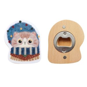 ZYJC Creative Cat Shaped Bottle Opener Cute Solid Wood Cartoon Beer Bottle Openers Multifunctional Portable Wine Opening Tool Home Decor