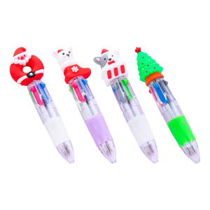 5ชิ้นธีมเทศกาลคริสต์มาสปากกาลูกลื่นปากกาหลายสีพร้อมด้ามจับออกแบบตามสรีระเครื่องมือการเขียนแบบพกพาสำหรับนักเรียน