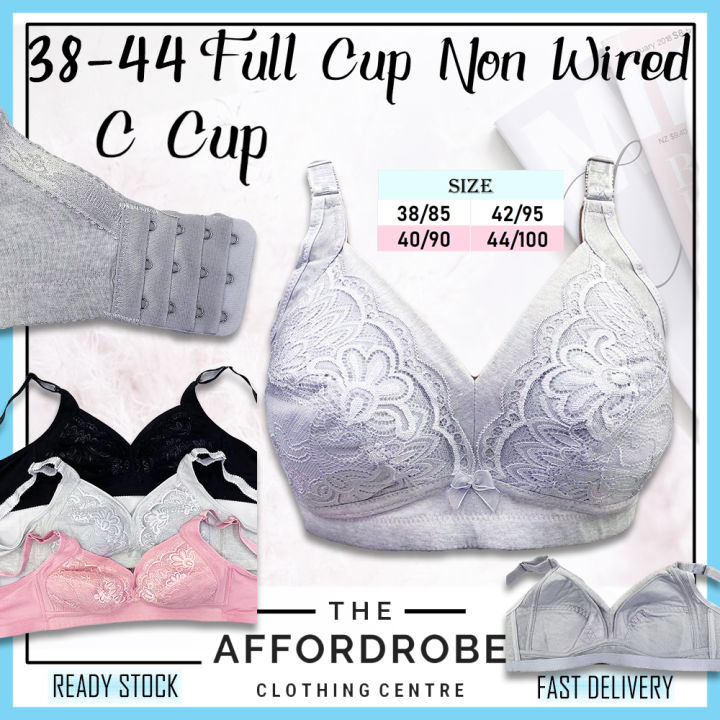 38C-44C Big Plus Size Bra Full Cup C Cotton Lace Non-Wired Strap No  Padding/Baju Dalam Coli Wanita Bra Lembut Saiz Besar