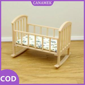 CANAMEK✨ 1 12 Dollhouse Mini nôi bé giường Rocking giường mô hình Dollhouse mô phỏng đồ nội thất trang trí búp bê Nhà Phụ kiện chơi đồ chơi