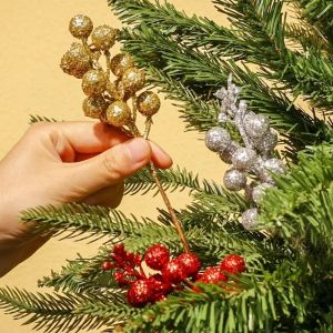 1pc Artificial Christmas Glitter Berries Stems Xmas Tree Wreath DIY Home Christmas Decoration