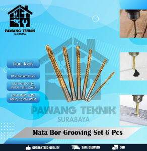 Ikura Tools Mata Bor Grooving Set 6 Pcs - HSS Grooving Set 6 Pcs Mata Bor Gergaji Saw Drill Potong - Mata Bor Gergaji HSS Titanium Coated Grooving Drill Saw Bit Set 6Pcs - Grooving drill bit 6 pcs - Mata Bor Ukir Kayu Seng Plastik Set 6 Biji