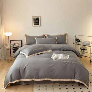 【Super low price】High Quality 100% Cotton Bedding Set with Embroidered Duvet Cover Pillowcases and Sheets Solid Color Single Double Bed Linen Set