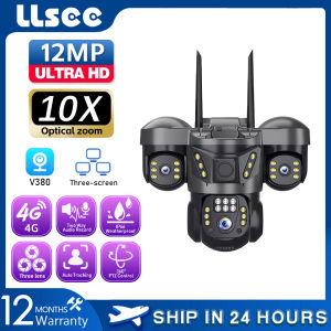 LLSEE V380 PRO 2025 New Three Lens Wireless WiFi 4G SIM Card CCTV Camera Wireless 360 ° Bidirectional Audio Full Color Night Vision Monitoring Outdoor CCTV Waterproof Security Camera 10x Zoom Full HD IP Camera