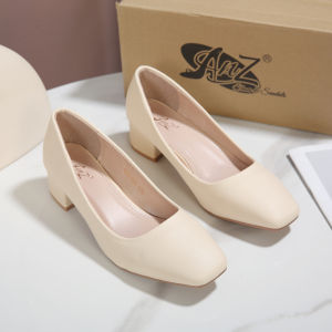 [JY] summer fashion 1 Inch square toe Leather Black Shoes heels shoes for women