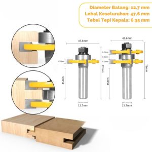 Mata Profil 12.7mm Sambung Kayu Router Bit Trimmer Router Tongue Groove Joint Assembly Panel YTG