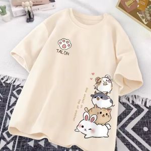 [Local Stock] HBESTY  Japanese Cute Hamster Style Sweet Print Daily Wear Short Sleeve T-shirt Womens Loose Casual Teenage Student Half Sleeve Top