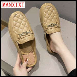 MANXIXI รองเท้าแตะส้นเตี้ยแฟชั่นสำหรับผู้หญิงรองเท้าแตะโซ่สีทองสวยงาม (ขนาด36-40)