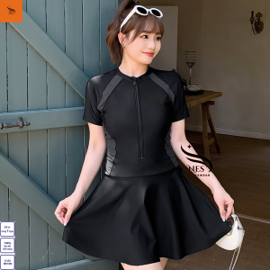 Bikini NES ĐỒ BƠI đi biển kín đáo 1 mảnh liền váy Đồ bơi nữ tay ngắn liền mảnh quần SHORT bên trong LNS072