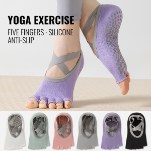 MiiOW Toeless Pilates Sock Five Finger Socks Women Non-Slip Grip Yoga Sock Indoor Fitness Barre Dance Ankle Sock Split Toe Socks