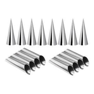 W3RF 16pcs Spiral Pastry Cone Mold Set Non Stick Stainless Steel Cone Cream Horn Mold Durable Easy Release Croissant Conical Tube Mold Kitchen Baking