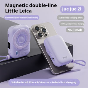【CCC Certified】Creative small camera mini power bank with its own cable 15W magnetic wireless charging compact portable mobile power supply