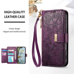 Redmi 15C 15 14C 13C 13 12 Redmi A5 A3 4G 5G Wallet Leather Fashion Flower Zipper Bag Floral Flip Wristlet Strap Phone Cover