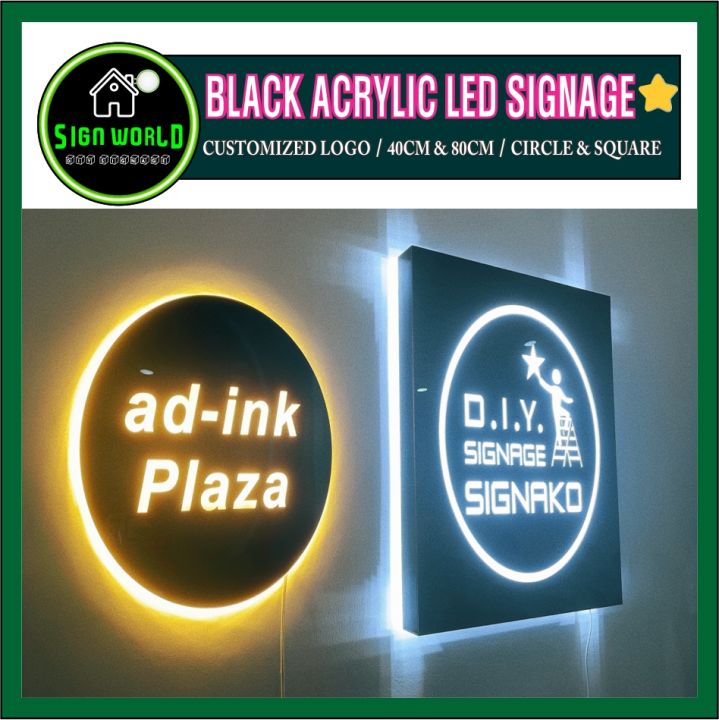 Customized Black Acrylic LED Light Signage 40cm 60cm Circle